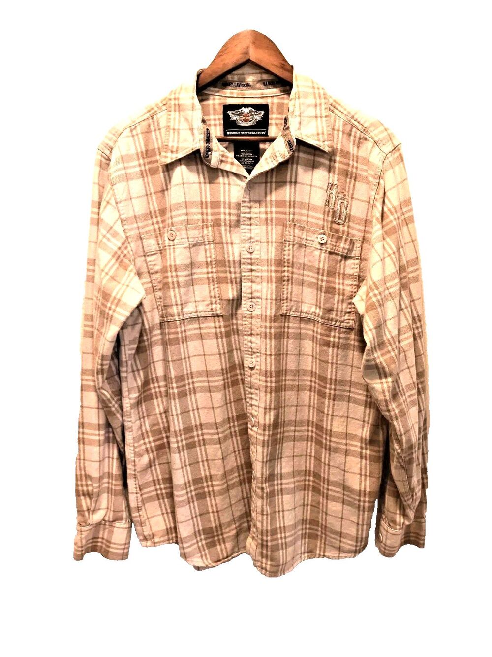 Harley Davidson Long Sleeve Plaid Button Shirt Men Size L Embroidered Logo
